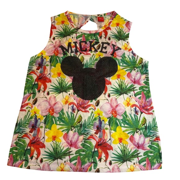 Disney Mickey Mouse Floral Tank Top Girls Size XG(15/17) Sleeveless Blouse - Picture 1 of 8